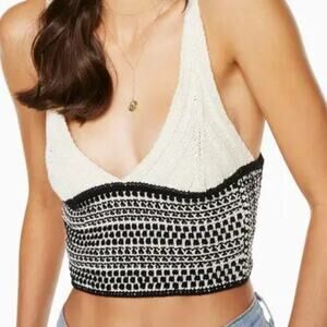 RAMY BROOK Women's Jenna Crochet Crop Top Black/Ivory L NWT